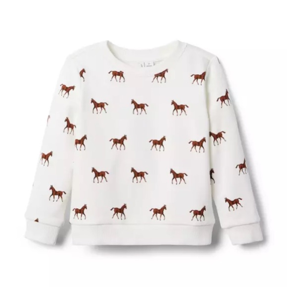 Janie and Jack White Sweatshirt with Horse Pattern Kids 12